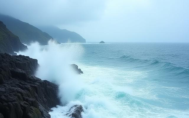 荒々しい岩と波が打ち寄せる日本の海岸線